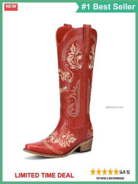 Knee High Western Cowgirl Boots Pointed Toe Chunky Heel Embroidered